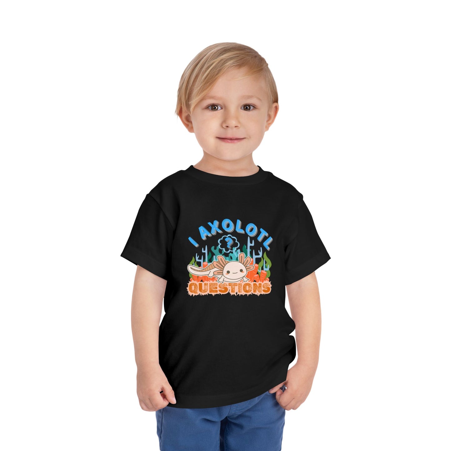 Axolotl Questions  - Unisex Toddler/Kid - Front  Print on Light & Dark Tees 👕