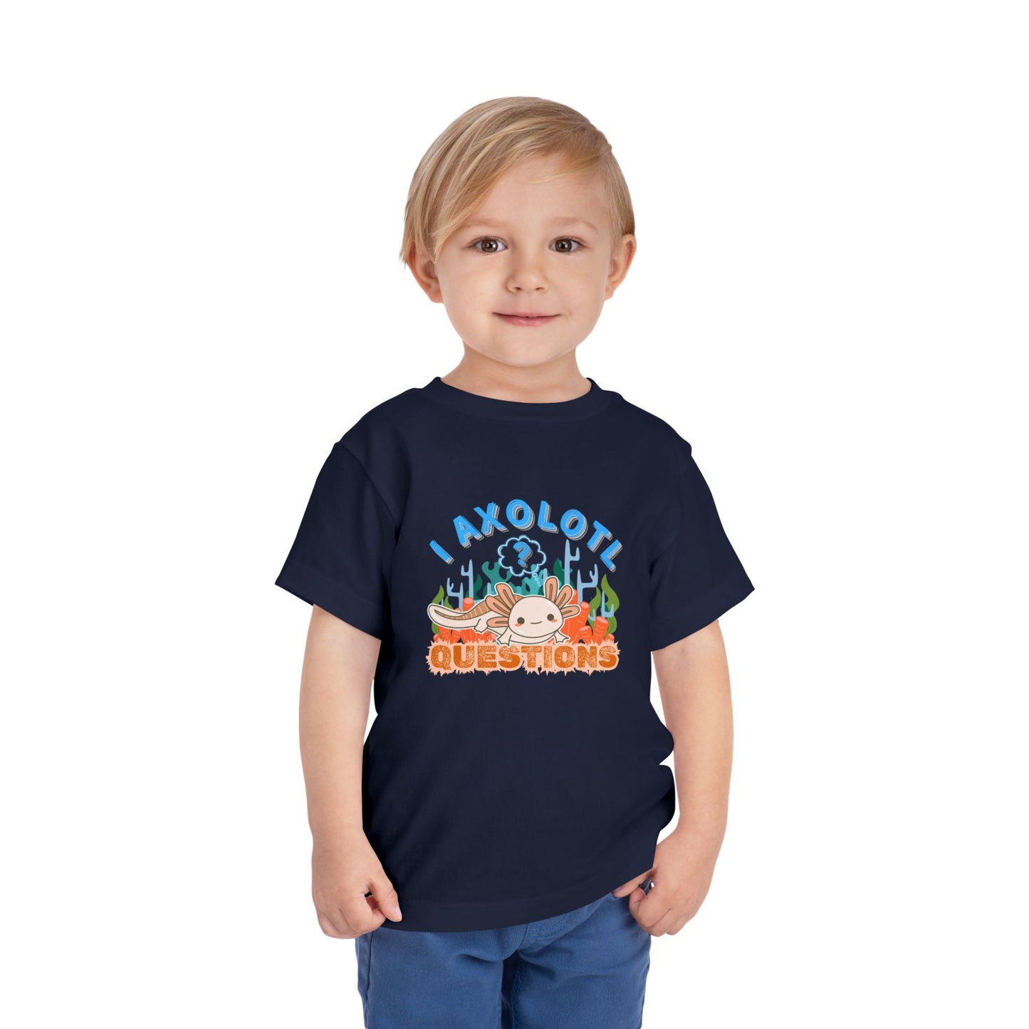 Axolotl Questions  - Unisex Toddler/Kid - Front  Print on Light & Dark Tees 👕