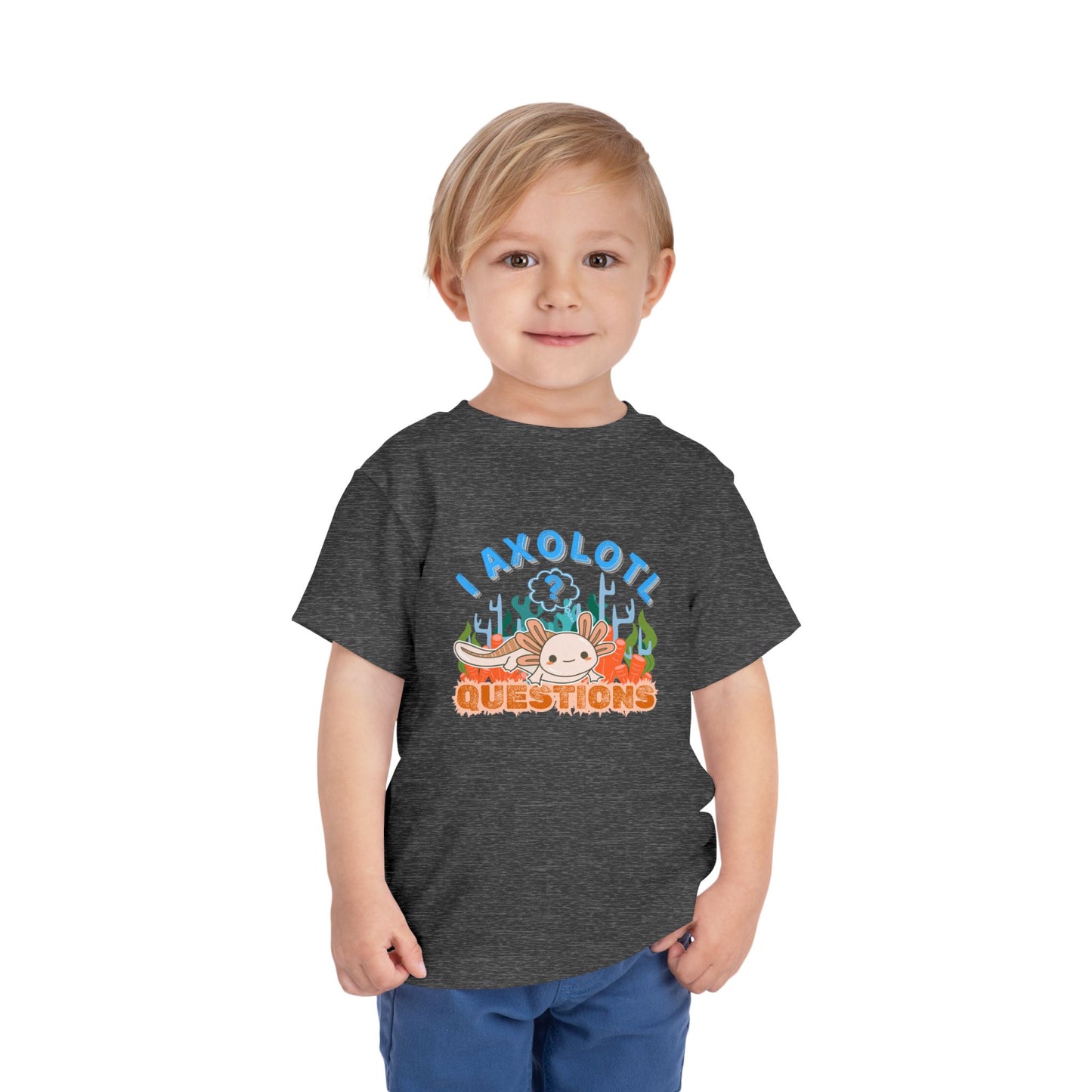 Axolotl Questions  - Unisex Toddler/Kid - Front  Print on Light & Dark Tees 👕
